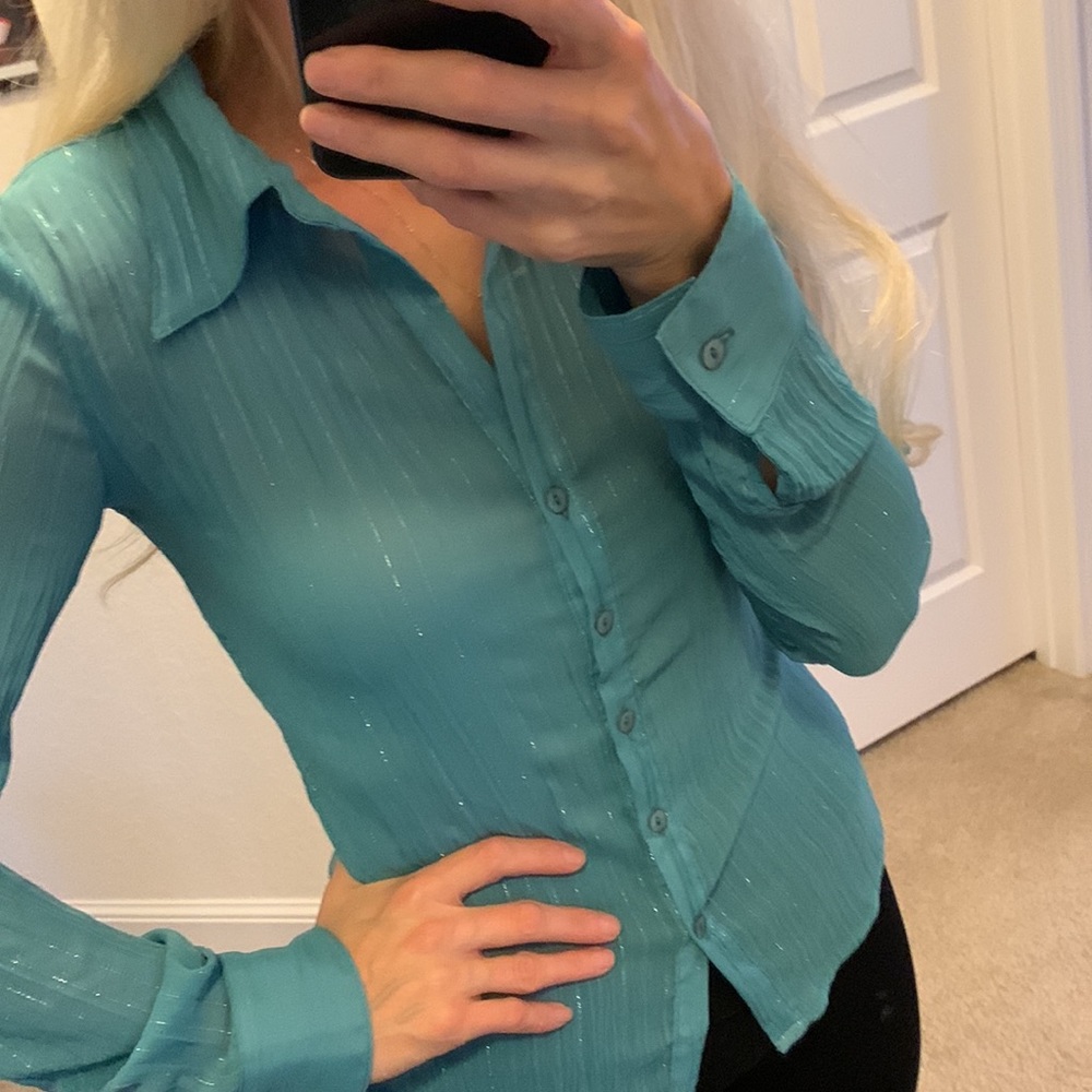 Teal shirt with silver stripes size M - Picture 6 of 17